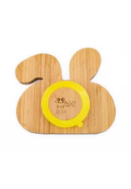 Oaki Set castron si farfurie iepuras din bambus cu lingurita pentru copii galben - BKid.ro