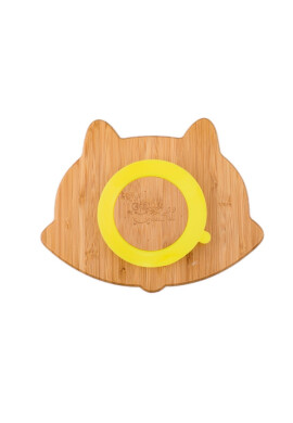 Oaki Set castron si farfurie vulpita din bambus pentru copii galben - BKid.ro