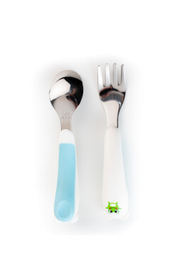 Oaki Set de tacamuri pentru copii lingurita si furculita albalbastru - BKid.ro