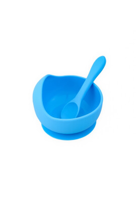 Oaki Set diversificare pentru copii castron cu ventuza si lingurita din silicon albastru - BKid.ro