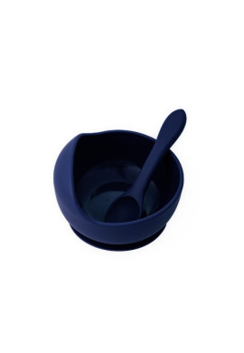 Oaki Set diversificare pentru copii castron cu ventuza si lingurita din silicon bleumarin - BKid.ro