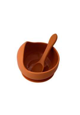 Oaki Set diversificare pentru copii castron cu ventuza si lingurita din silicon portocaliu - BKid.ro