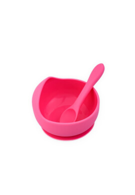 Oaki Set diversificare pentru copii castron cu ventuza si lingurita din silicon roz - BKid.ro