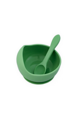 Oaki Set diversificare pentru copii castron cu ventuza si lingurita din silicon verde pal - BKid.ro