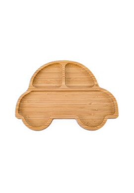 Oaki Set diversificare pentru copii castron si farfurie masinuta din bambus cu lingurita albastru - BKid.ro