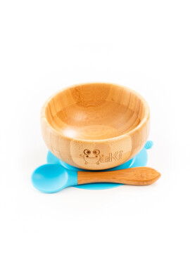 Oaki Set diversificare pentru copii castron si lingurita din bambus albastru - BKid.ro