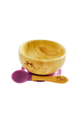 Oaki Set diversificare pentru copii castron si lingurita din bambus mov - BKid.ro