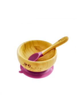Oaki Set diversificare pentru copii castron si lingurita din bambus mov - BKid.ro