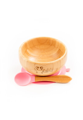 Oaki Set diversificare pentru copii castron si lingurita din bambus roz - BKid.ro