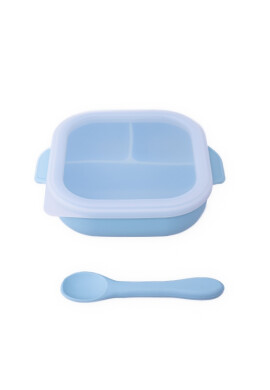 Oaki Set diversificare pentru copii farfurie compartimentata cu ventuza capac si lingurita din silicon bleu - BKid.ro
