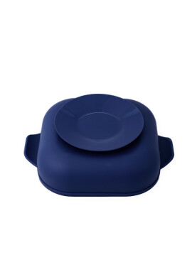 Oaki Set diversificare pentru copii farfurie compartimentata cu ventuza capac si lingurita din silicon Bleumarin - BKid.ro