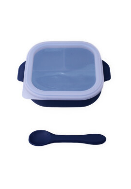 Oaki Set diversificare pentru copii farfurie compartimentata cu ventuza capac si lingurita din silicon Bleumarin - BKid.ro