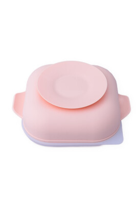 Oaki Set diversificare pentru copii farfurie compartimentata cu ventuza capac si lingurita din silicon Roz pal - BKid.ro