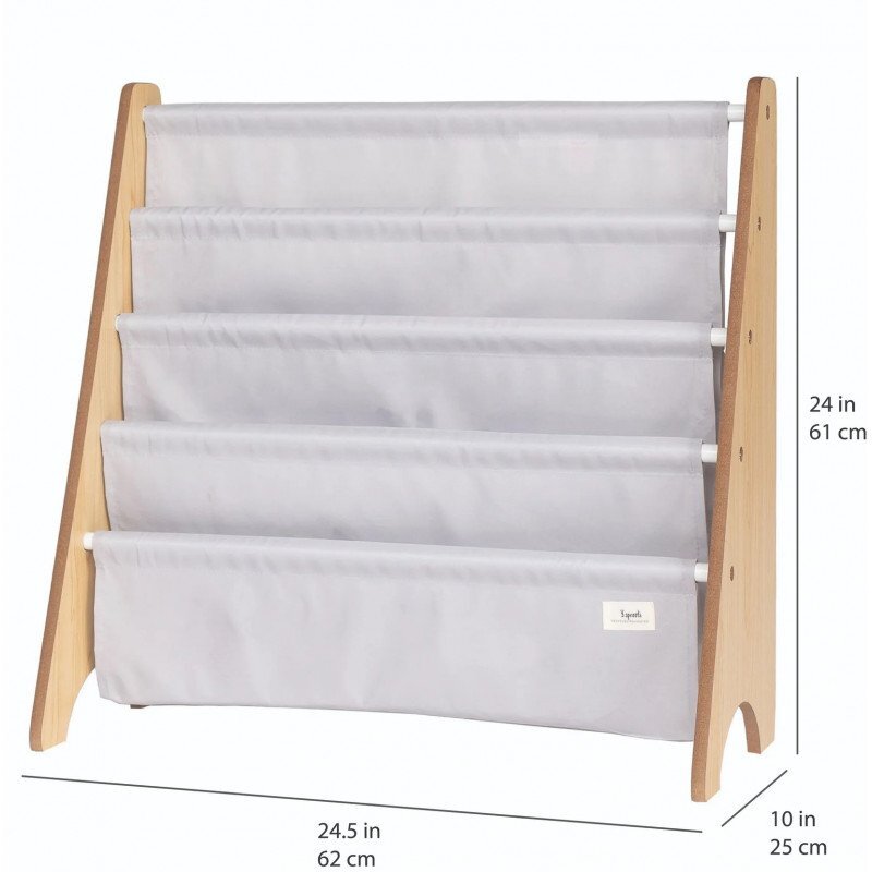 3 Sprouts Raft organizator de carti pentru copii material reciclat gri