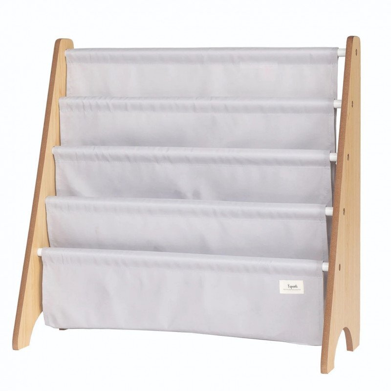 3 Sprouts Raft organizator de carti pentru copii material reciclat gri