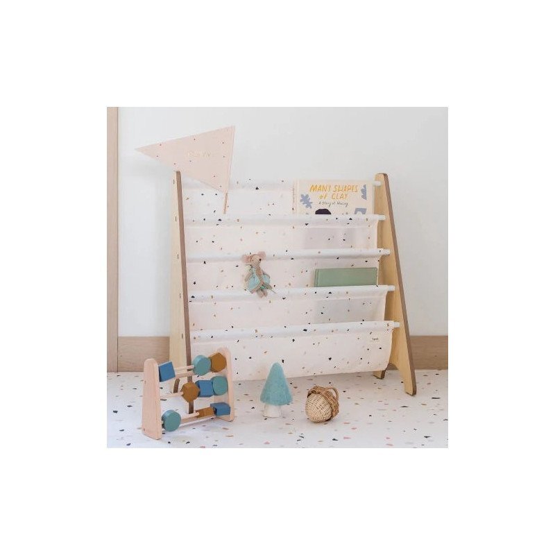3 Sprouts Raft organizator de carti pentru copii material reciclat Terrazzo cream