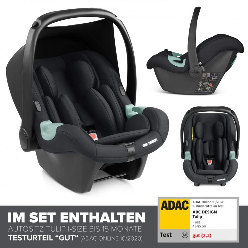 ABC DESIGN Carucir 3 in 1 pentru copii Samba 2 Camel cu scaun auto testat ADAC suspensie maner telescopic frana de mana greutate admisa 22 kg