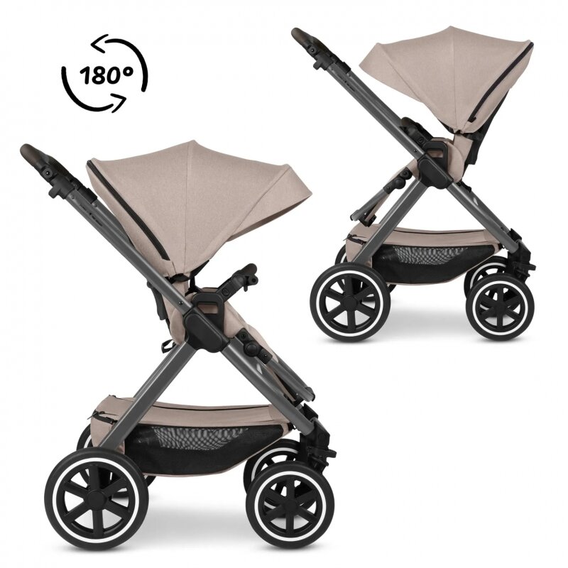 ABC DESIGN Carucir 3 in 1 pentru copii Samba 2 Camel cu scaun auto testat ADAC suspensie maner telescopic frana de mana greutate admisa 22 kg