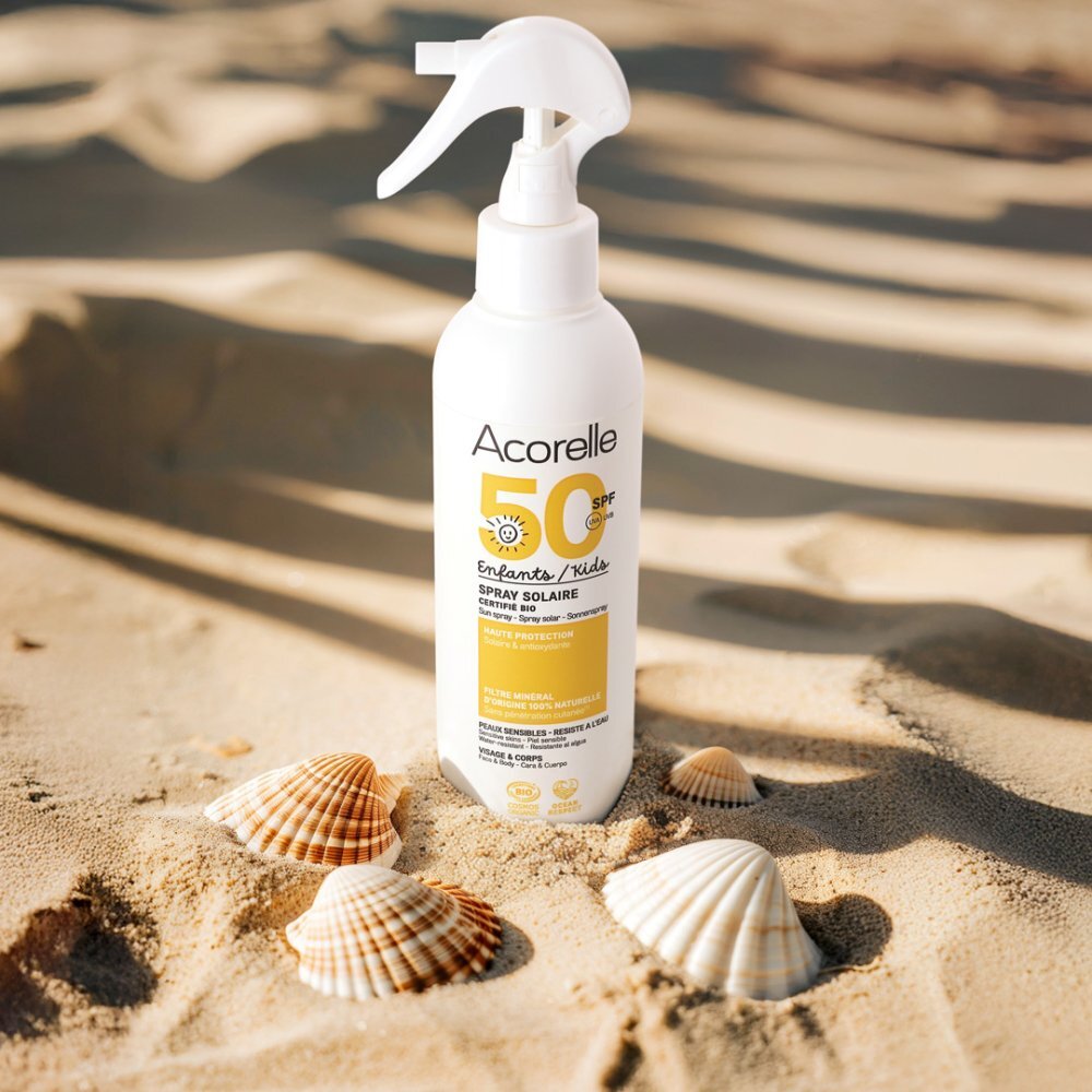 Acorelle Spray Bio protectie solara fata si corp pentru copii SPF50 cu ulei de karanja si propolis 150 ml