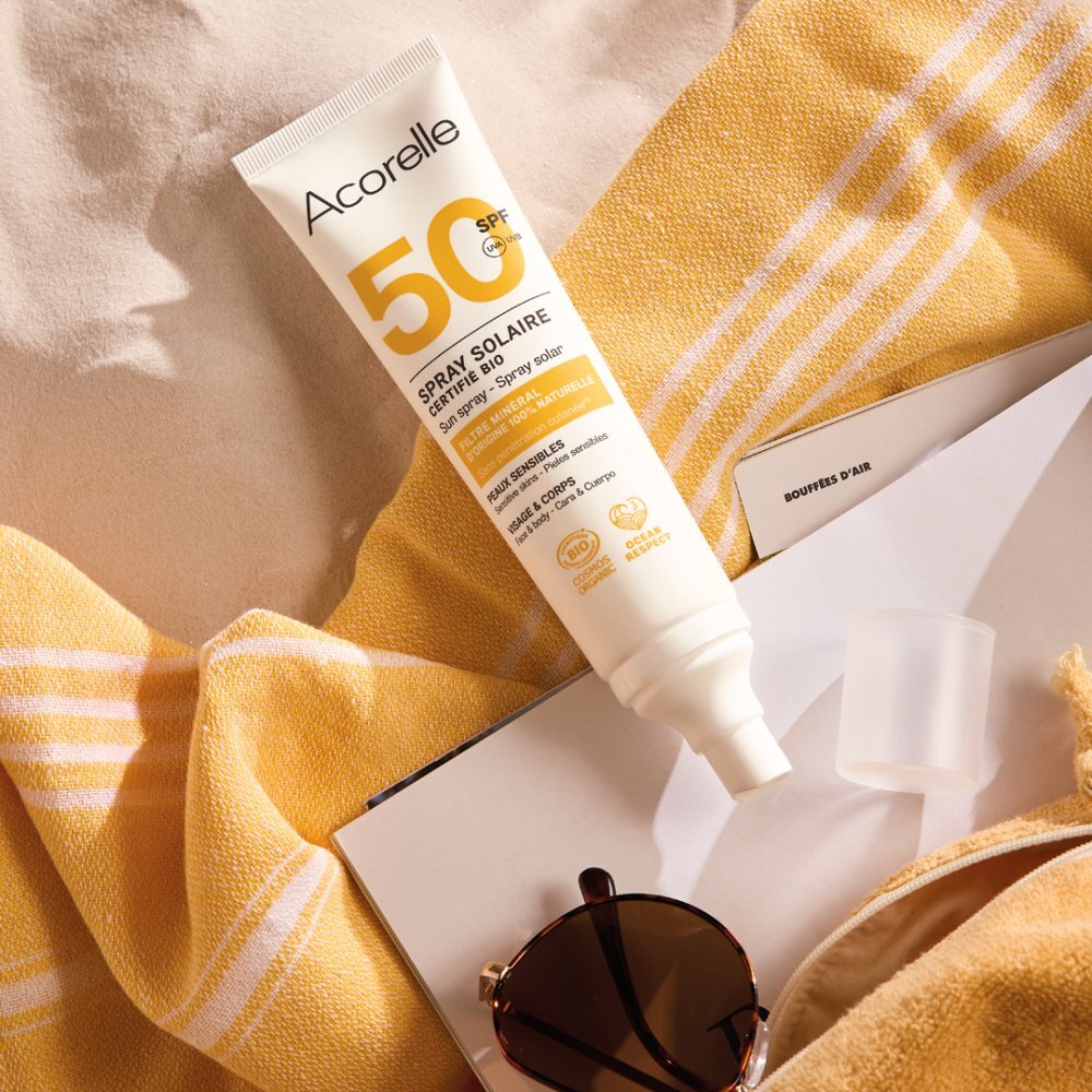 Acorelle Spray Bio protectie solara pentru fata si corp SPF50 cu ulei de karanja si propolis 100 ml
