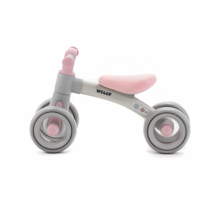Adamex Bicicleta de echilibru pentru copii Welly cu 4 roti 3 moduri de iluminare LED in ghidon testata EN71 Grey Pink