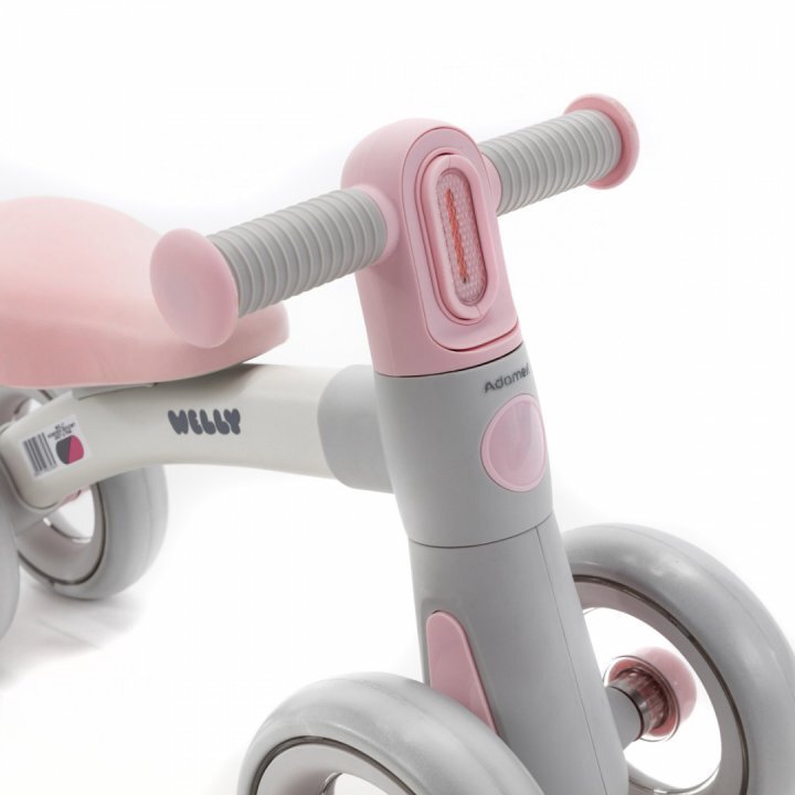 Adamex Bicicleta de echilibru pentru copii Welly cu 4 roti 3 moduri de iluminare LED in ghidon testata EN71 Grey Pink