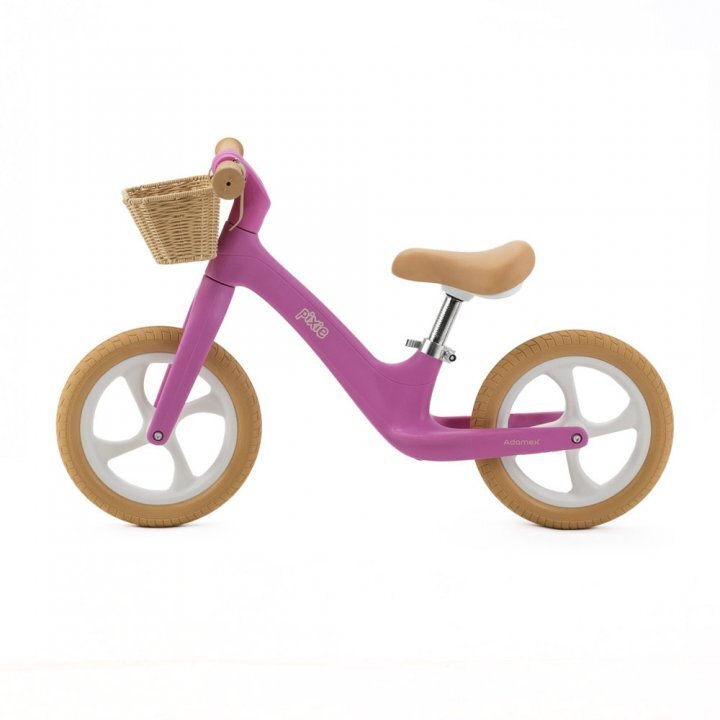 Adamex Bicicleta fara pedale pentru copii Pixie cu roti de 12 inch din spuma PU cu cosulet design retro scaun reglabil inaltime sezut 33-43 cm sarcina maxima admisa 50 kg 2-6 ani Pretty Pink