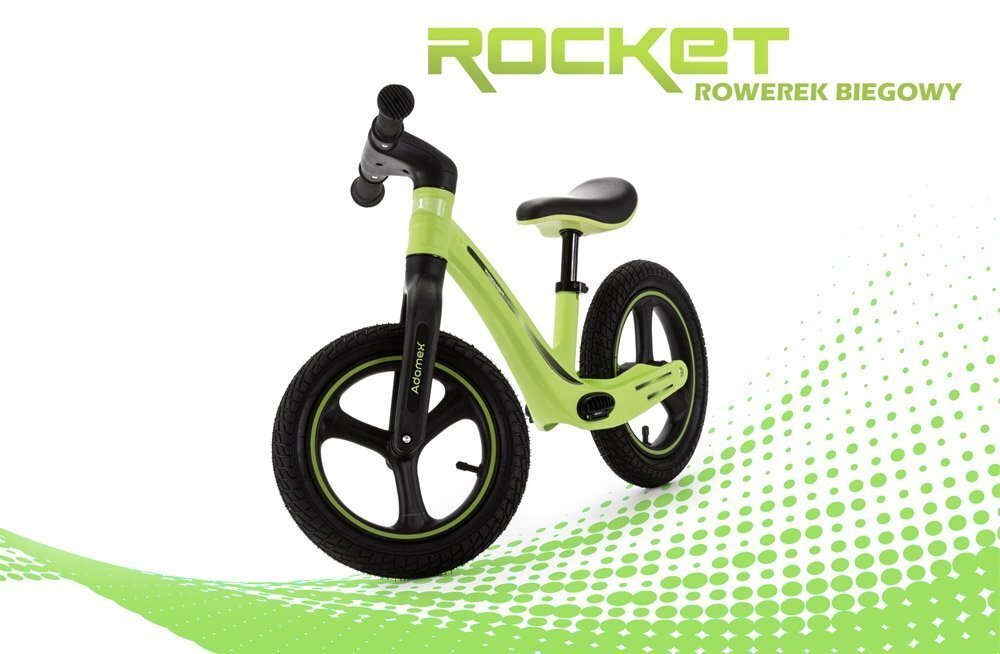 Adamex Bicicleta fara pedale pentru copii Rocket cu roti gonflabile din cauciuc 12 inch sezutul moale reglabil pe inaltime sarcina maxima admisa 25 kg omologata EN71 Lime Green