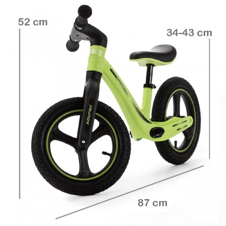 Adamex Bicicleta fara pedale pentru copii Rocket cu roti gonflabile din cauciuc 12 inch sezutul moale reglabil pe inaltime sarcina maxima admisa 25 kg omologata EN71 Lime Green