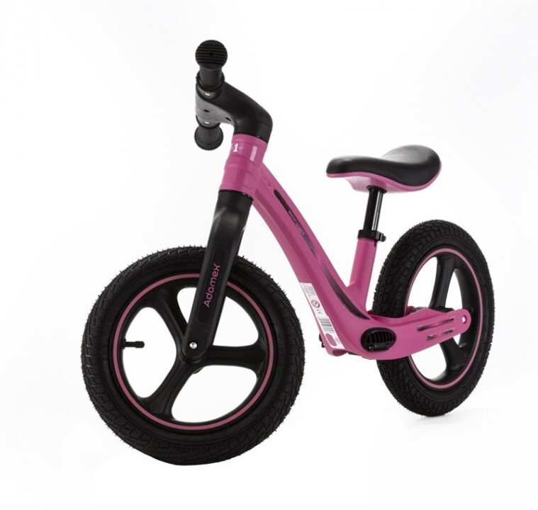 Adamex Bicicleta fara pedale pentru copii Rocket cu roti gonflabile din cauciuc 12 inch sezutul moale reglabil pe inaltime sarcina maxima admisa 25 kg omologata EN71 Pink Me