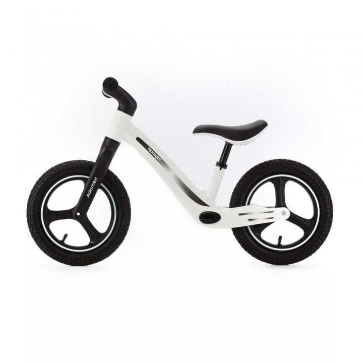 Adamex Bicicleta fara pedale pentru copii Rocket cu roti gonflabile din cauciuc 12 inch sezutul moale reglabil pe inaltime sarcina maxima admisa 25 kg omologata EN71 Pure White