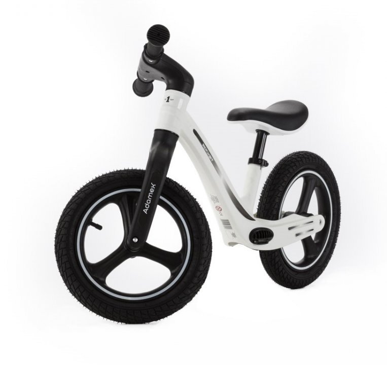 Adamex Bicicleta fara pedale pentru copii Rocket cu roti gonflabile din cauciuc 12 inch sezutul moale reglabil pe inaltime sarcina maxima admisa 25 kg omologata EN71 Pure White