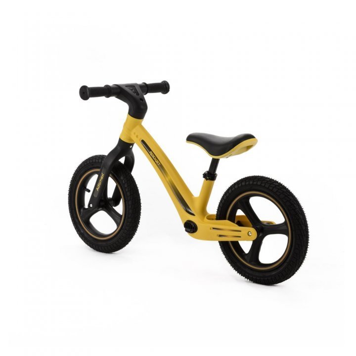 Adamex Bicicleta fara pedale pentru copii Rocket cu roti gonflabile din cauciuc 12 inch sezutul moale reglabil pe inaltime sarcina maxima admisa 25 kg omologata EN71 Yellow Wee