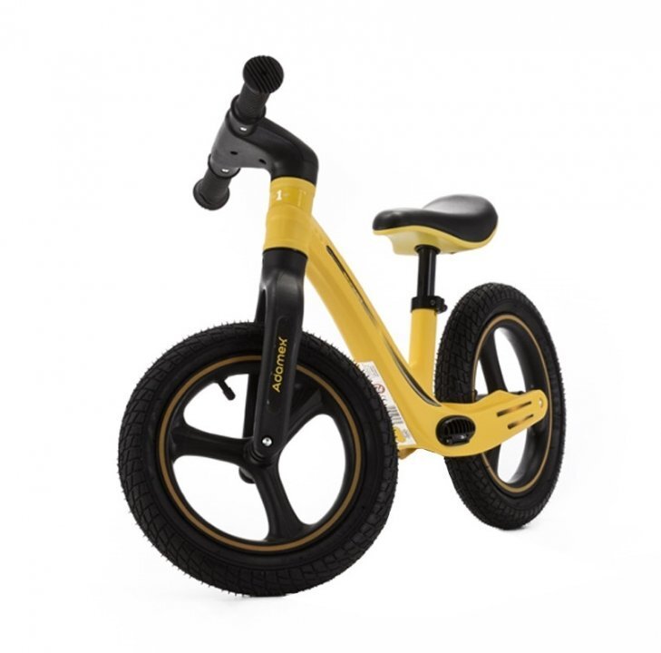 Adamex Bicicleta fara pedale pentru copii Rocket cu roti gonflabile din cauciuc 12 inch sezutul moale reglabil pe inaltime sarcina maxima admisa 25 kg omologata EN71 Yellow Wee