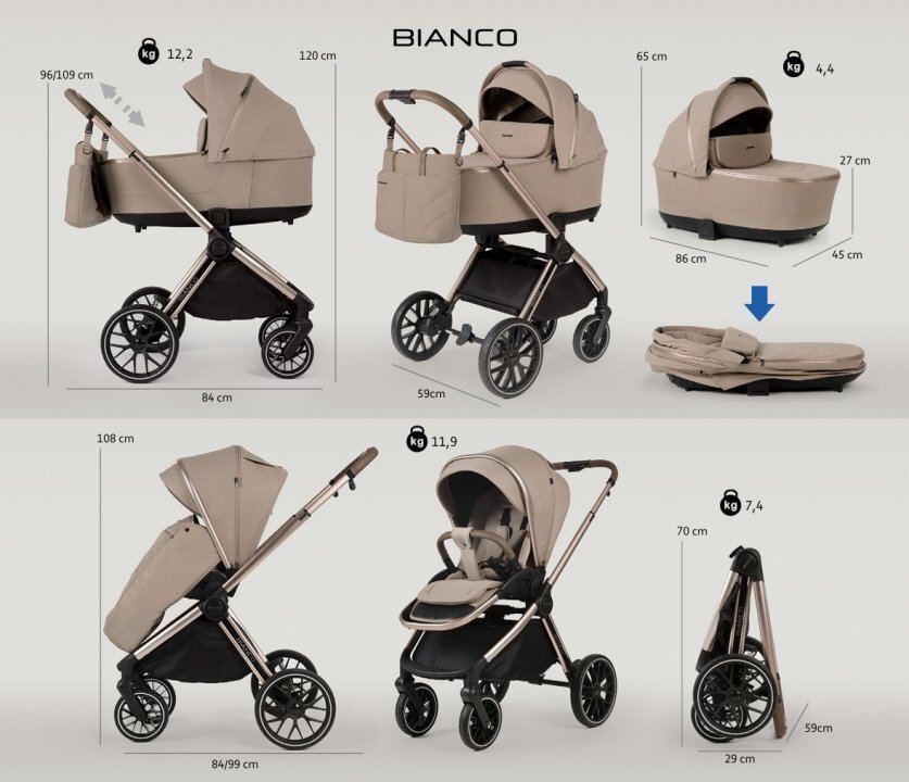 Adamex Carucior 2 in 1 Bianco Deluxe Collection cu suspensii maner reglabil certificat EN18882022 pana la 22 kg Champagne Beige