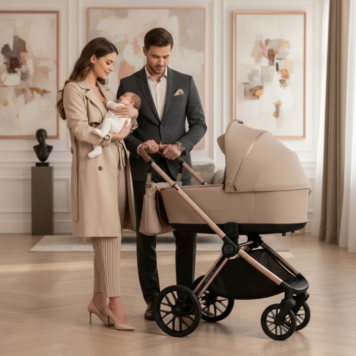 Adamex Carucior 2 in 1 Bianco Deluxe Collection cu suspensii maner reglabil certificat EN18882022 pana la 22 kg Champagne Latte
