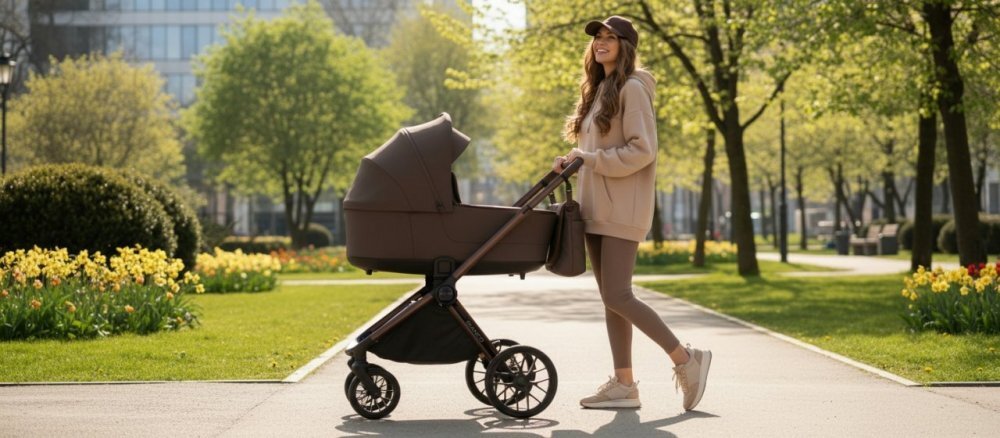 Adamex Carucior 2 in 1 Bianco Deluxe Collection cu suspensii maner reglabil certificat EN18882022 pana la 22 kg Chocolate Brown