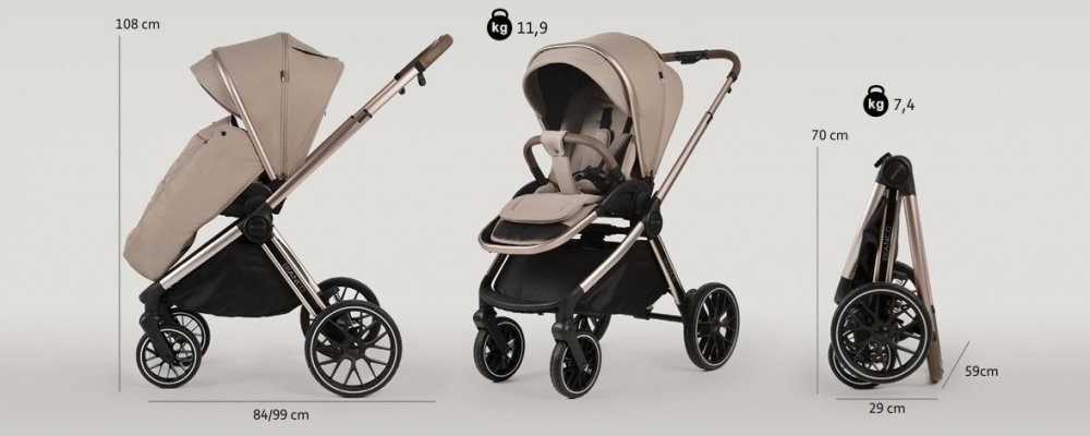Adamex Carucior 2 in 1 Bianco Deluxe Collection cu suspensii maner reglabil certificat EN18882022 pana la 22 kg Chocolate Fango
