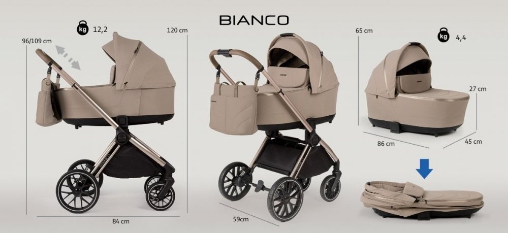 Adamex Carucior 2 in 1 Bianco Deluxe Collection cu suspensii maner reglabil certificat EN18882022 pana la 22 kg Natura Latte
