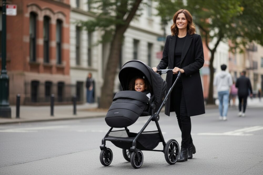 Adamex Carucior 2 in 1 pentru copii Nova premium doua piese distincte suspensii maner reglabil roti mari anti-pana greutate maxim admisa 22 kg accesorii incluse Negru