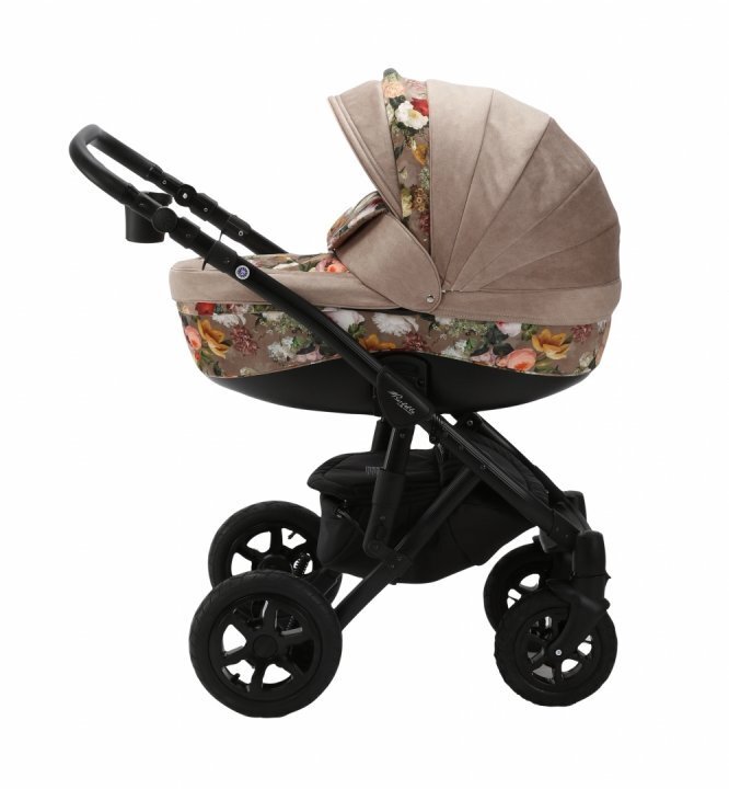 Adamex Carucior 3 in 1 Barletta FL5 Flowers Collection oak barrel cu scaun auto iSize landou cu suport de cap reglabil pe inaltime parte sport reglabila pana la orizontala suspensii