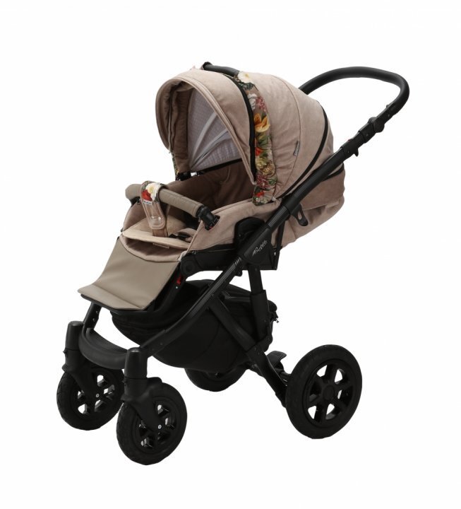 Adamex Carucior 3 in 1 Barletta FL5 Flowers Collection oak barrel cu scaun auto iSize landou cu suport de cap reglabil pe inaltime parte sport reglabila pana la orizontala suspensii
