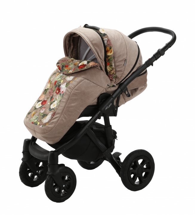 Adamex Carucior 3 in 1 Barletta FL5 Flowers Collection oak barrel cu scaun auto iSize landou cu suport de cap reglabil pe inaltime parte sport reglabila pana la orizontala suspensii