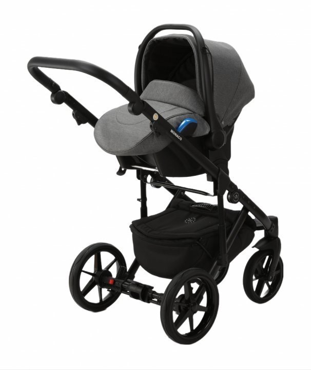 Adamex Carucior 3 in 1 Monaco Linen EcoLeather PS5 Graphite Grey scoica testata ADAC suspensii maner reglabil suport reglabil pentru picioare accesorii incluse