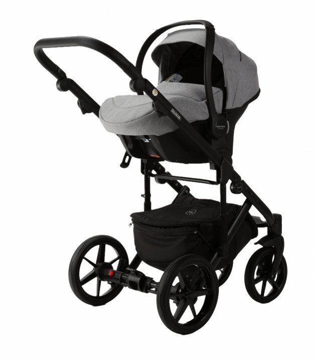 Adamex Carucior 3 in 1 Olivia Linen EcoLeather BR260 Grey Fox cu scaun iSize landou cu suport de cap reglabil parte sport reglabila pana la orizontala roti cu suspensii