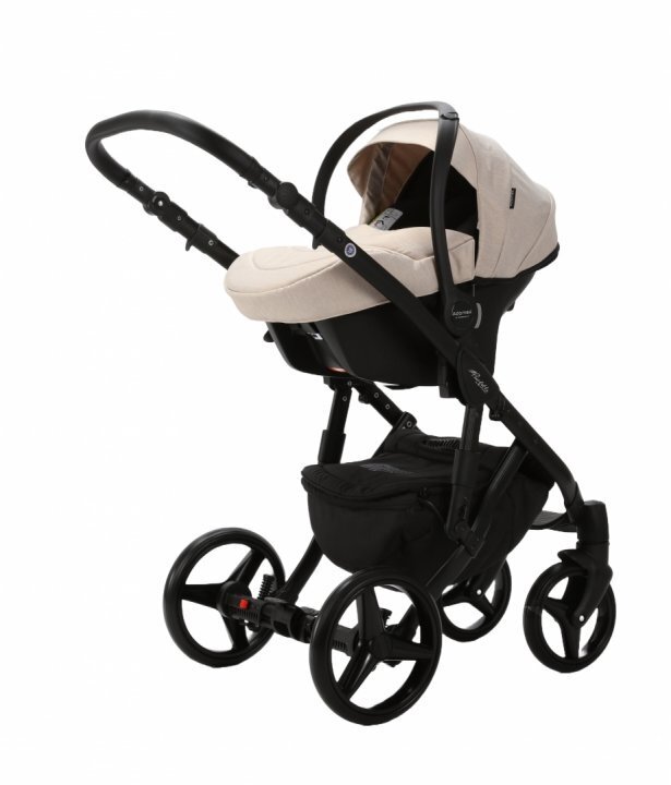 Adamex Carucior 3 in 1 pentru copii Barletta Full Linen TD2 Sweet Amaretto cu scaun auto iSize landou reglabil parte sport reglabila pana la orizontala cadru cu suspensii