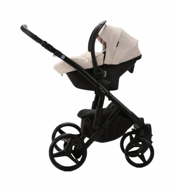 Adamex Carucior 3 in 1 pentru copii Barletta Full Linen TD2 Sweet Amaretto cu scaun auto iSize landou reglabil parte sport reglabila pana la orizontala cadru cu suspensii