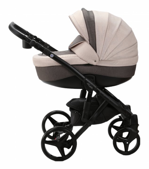 Adamex Carucior 3 in 1 pentru copii Barletta Full Linen TD2 Sweet Amaretto cu scaun auto iSize landou reglabil parte sport reglabila pana la orizontala cadru cu suspensii