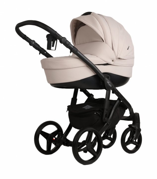 Adamex Carucior 3 in 1 pentru copii Barletta Natura Collection TK161 Full Linen Vanilla cu scaun auto iSize landou cu suport de cap reglabil pe inaltime parte sport reglabila pana la orizontala suspensii