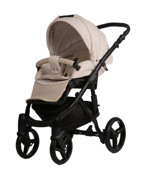 Adamex Carucior 3 in 1 pentru copii Barletta Natura Collection TK161 Full Linen Vanilla cu scaun auto iSize landou cu suport de cap reglabil pe inaltime parte sport reglabila pana la orizontala suspensii